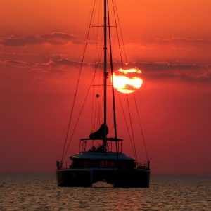 baltic sea, sunset, dusk, catamaran, sea, nature, boat, evening atmosphere, evening sky, sailboat, sailing, twilight